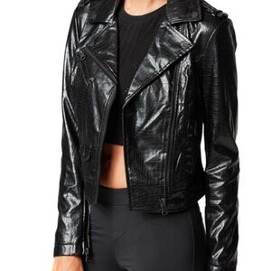 Blanc Noir City Classic Faux Croc Moto Jacket Size L